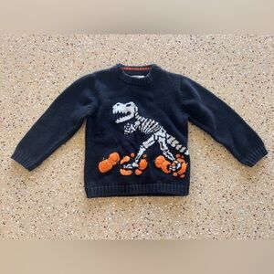 Black Sweater with Dinosaur Skeleton and Pumpkins